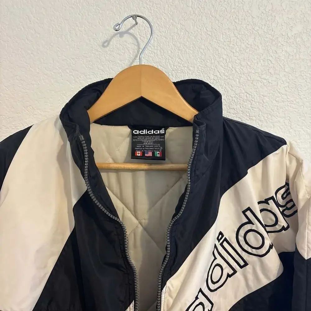 Vintage Adidas Black and White Color Block Puffer Jacket Size L